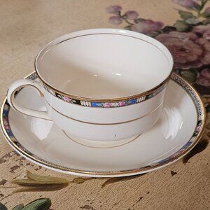 Vintage National Dinnerware Ivory China Cup Saucer Floral Pattern Replacement